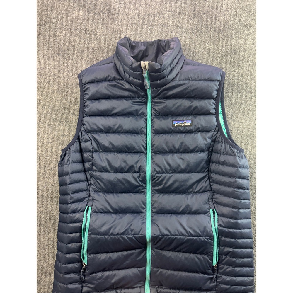 Patagonia Down Sweater Vest Womens L Navy Blue Teal Quilted Puffer 68218
